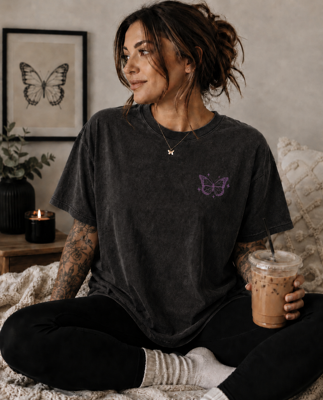 coffeefirstchaoslater,coffeelover,graphictee,oversizedtee,snowwashed,formeremo,caffeineandchaos